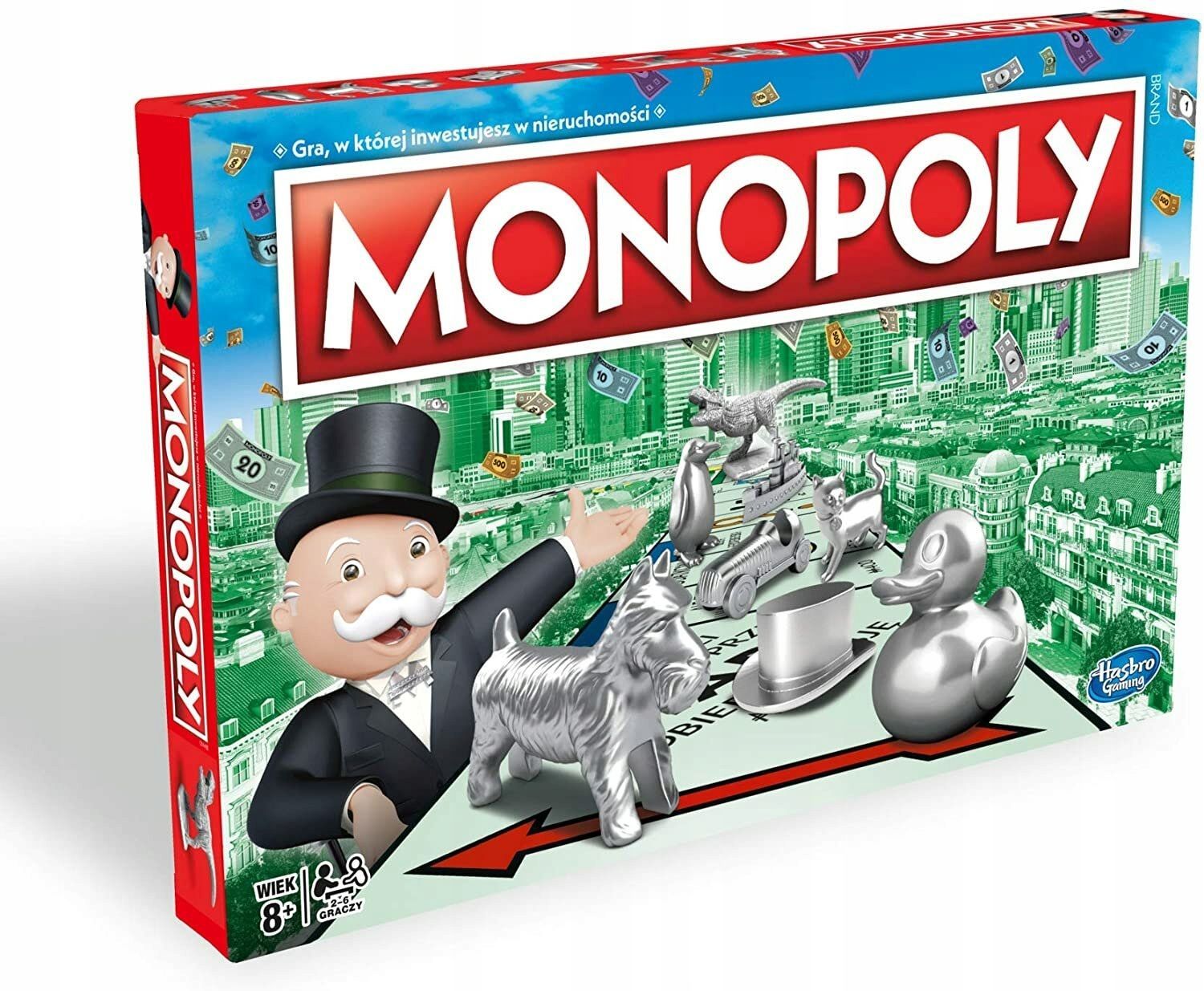 Monopoly game board with playing pieces